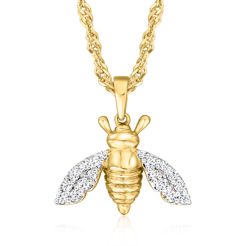 18kt gold over sterling diamond bumblebee pendant necklace with sparkling wing details