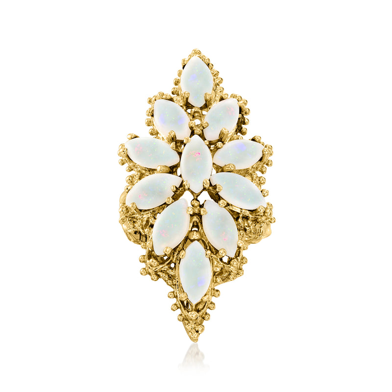 14kt yellow gold opal cluster cocktail ring with teardrop gemstones