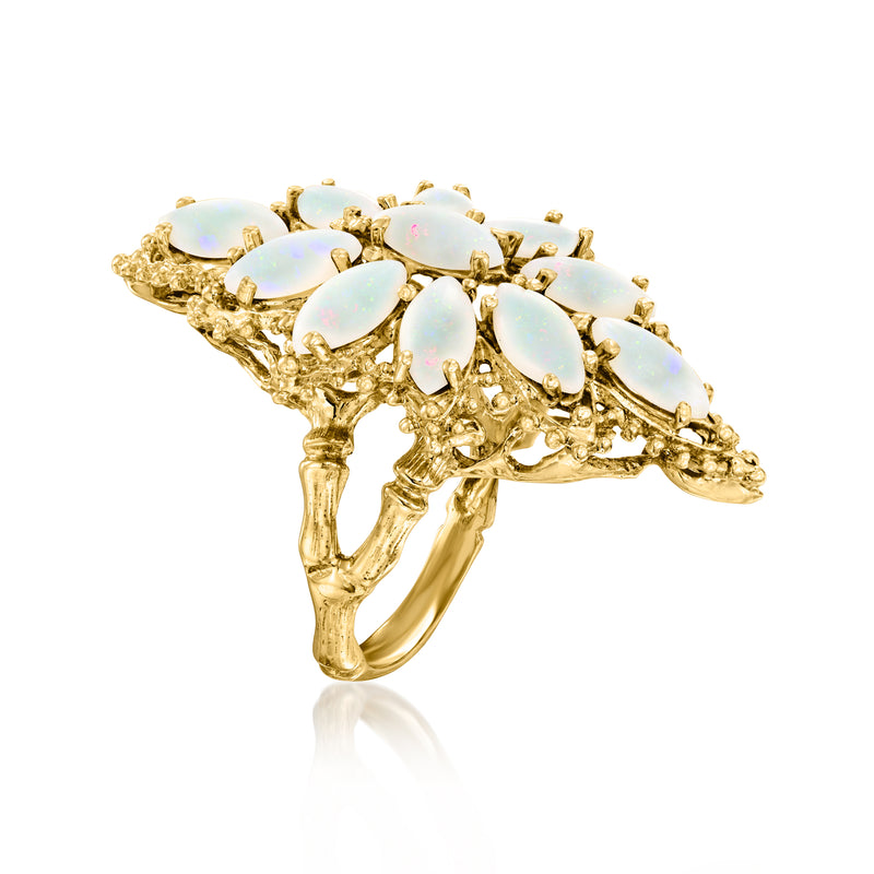 14kt yellow gold opal cluster cocktail ring with marquise and teardrop stones
