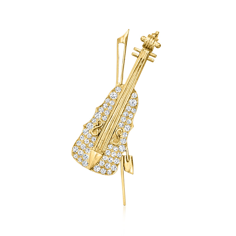 Diamond violin pin in 18kt yellow gold