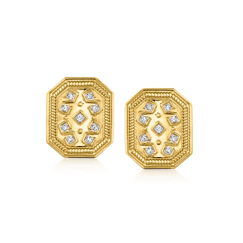 18kt gold over sterling hexagon stud earrings with diamond-like crystal accents