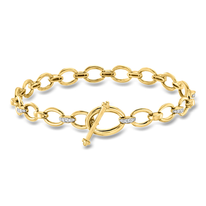 18kt gold over sterling diamond oval-link toggle bracelet with sparkle accents