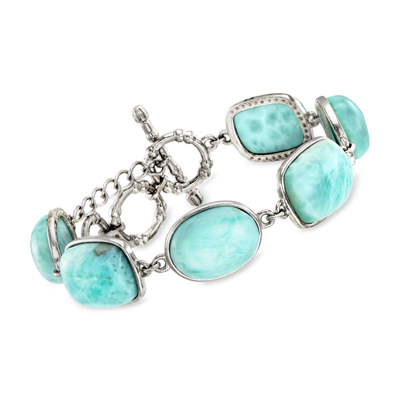 Sterling silver Larimar toggle bracelet with oval light-blue gemstones