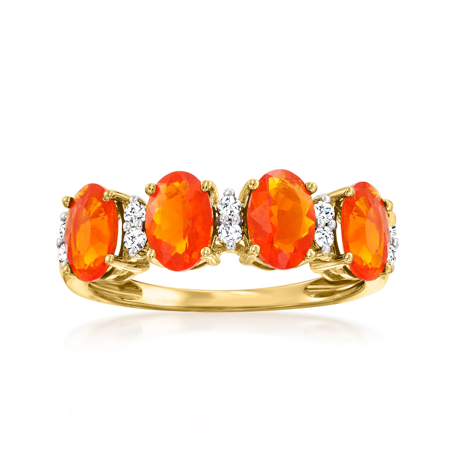 Fire Opal and .13 ct. t.w. Diamond Ring in 14kt Yellow Gold