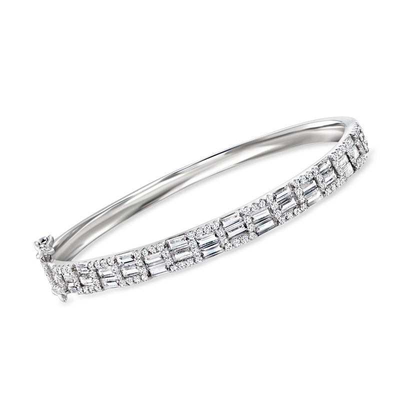 Sterling silver CZ bangle bracelet with two rows of baguette-cut clear stones