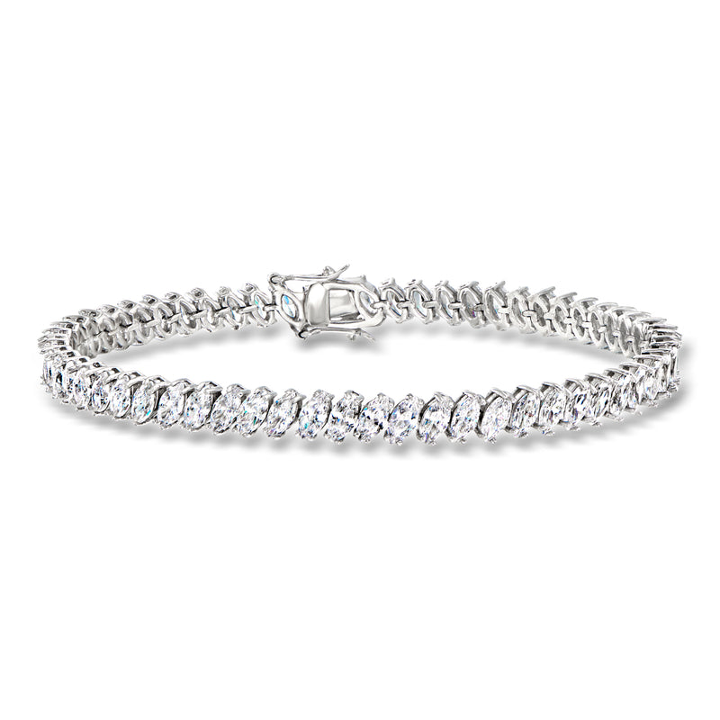 Sterling silver marquise CZ tennis bracelet with linked rows of oval stones