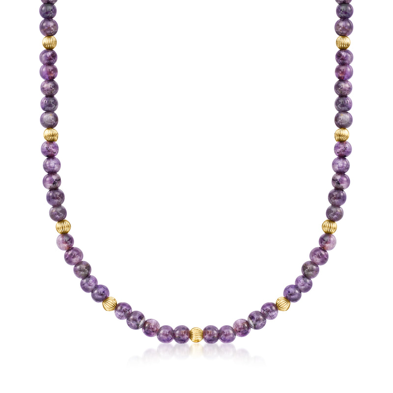 Amethyst bead necklace with 14kt yellow gold spacer beads