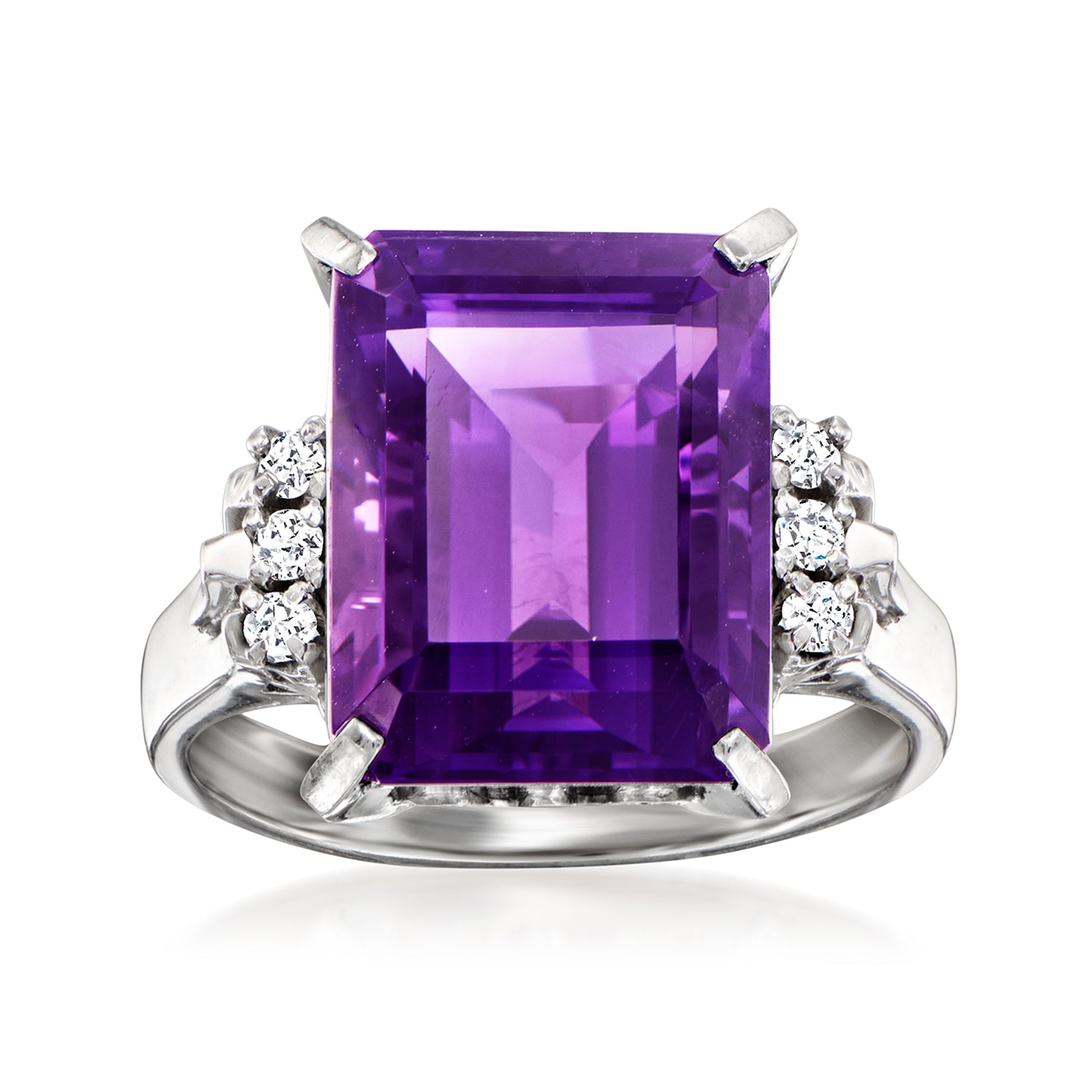 C. 1990 Vintage 6.58 Carat Amethyst and .11 ct. t.w. Diamond Ring in Platinum