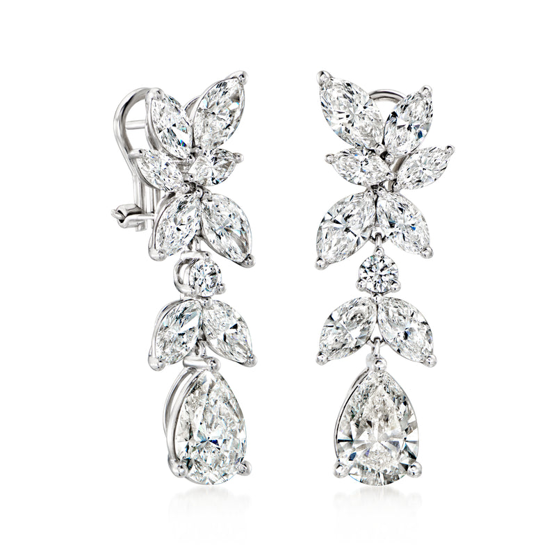 14kt white gold lab-grown diamond drop earrings, side view with pear teardrop stones