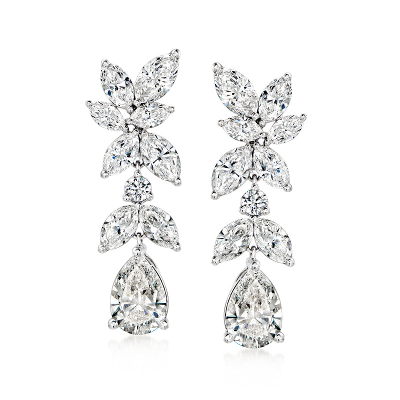 14kt white gold lab-grown diamond drop earrings with floral clusters and pear drops