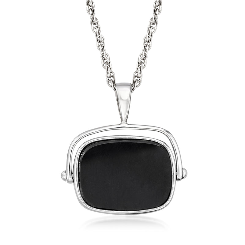 Sterling silver pendant necklace with black inlay rectangular frame