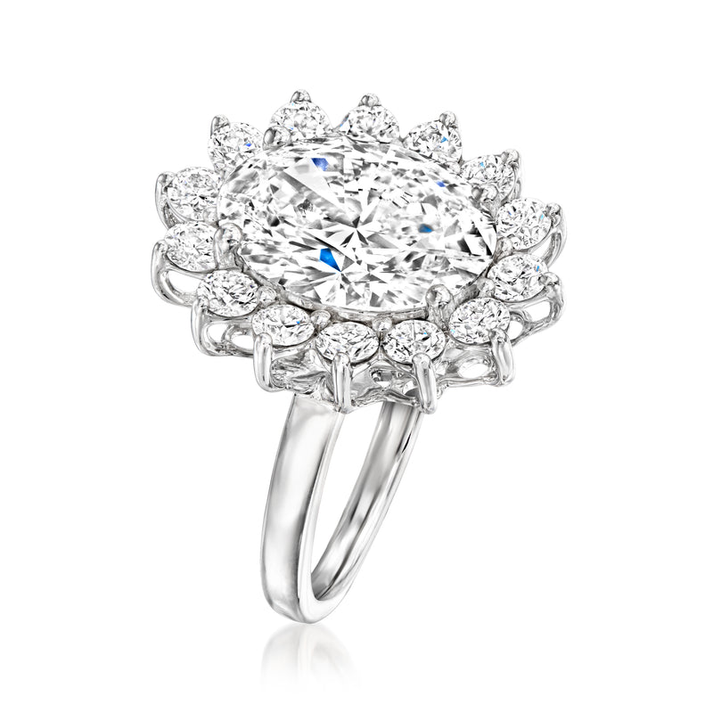 Lab-grown diamond ring in 14kt white gold, oval center stone with prong-set diamond halo