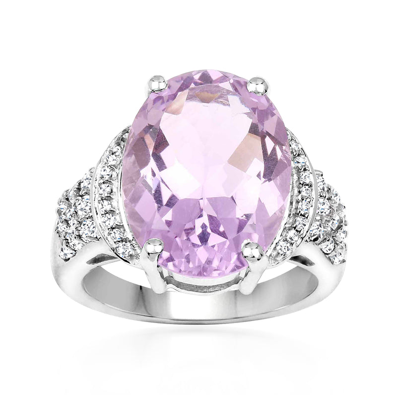 Sterling silver ring with oval amethyst center and white topaz accents