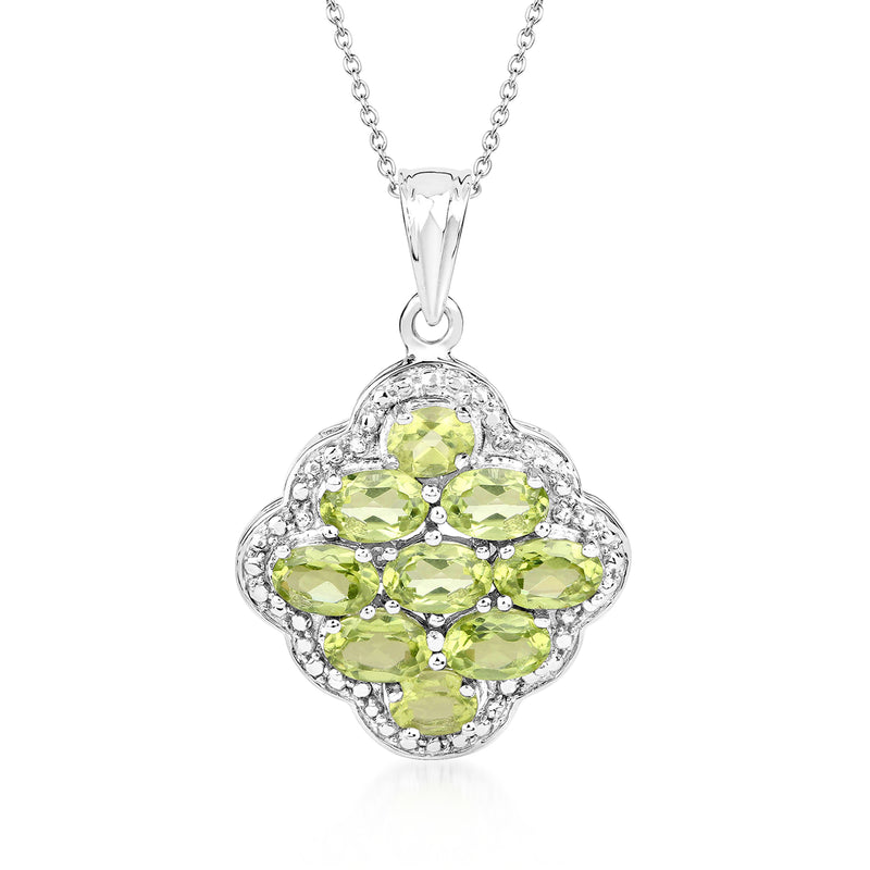 Sterling silver peridot cluster pendant necklace with oval green gemstones