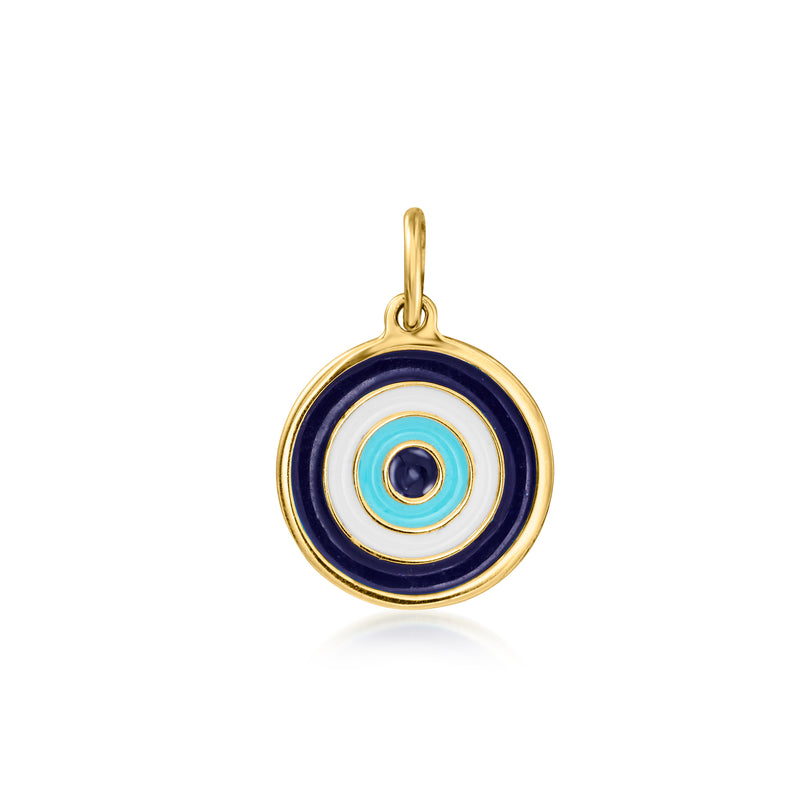 14kt yellow gold evil eye charm with multicolor enamel circular face
