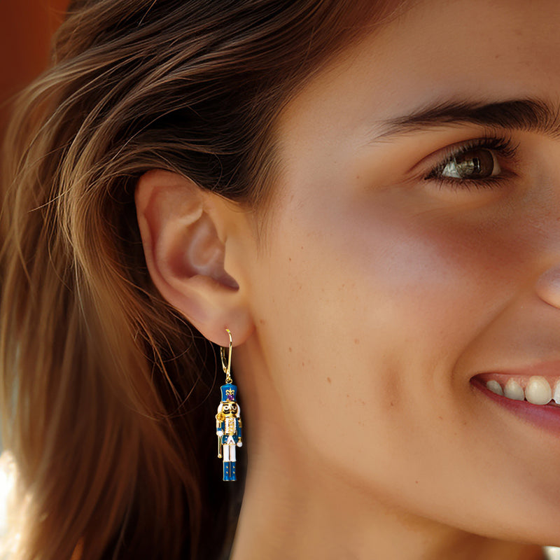 .26 ct. t.w. Multi-Gemstone Nutcracker Drop Earrings with Multicolored Enamel in 18kt Gold Over Sterling