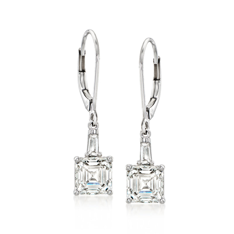 White gold leverback drop earrings with square-cut lab-grown diamonds