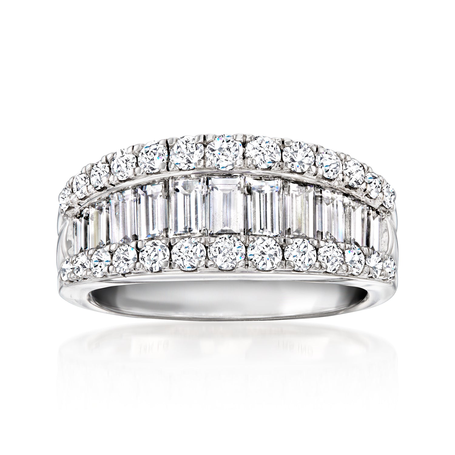 2.00 ct. t.w. Round and Baguette Lab Grown Diamond Ring in 14kt White Gold
