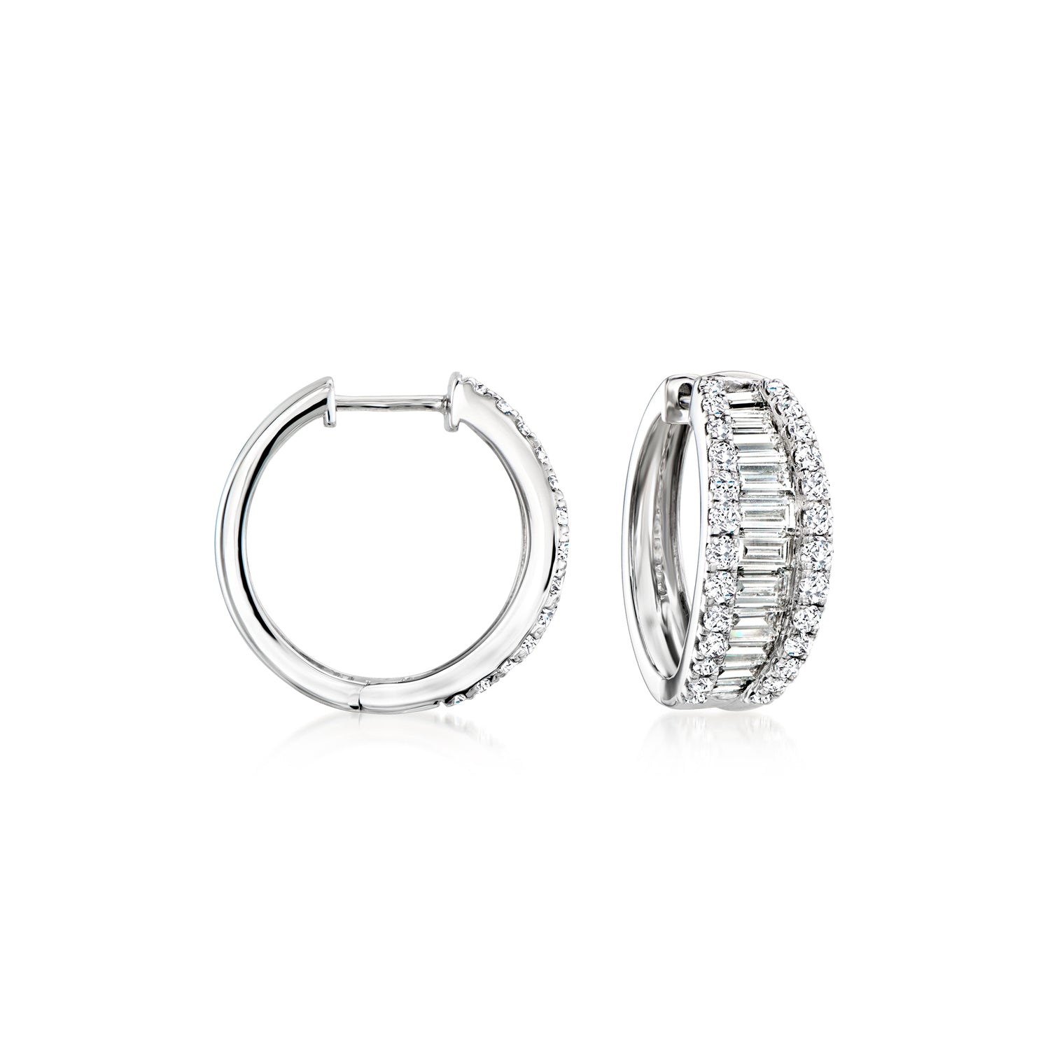 3.00 ct. t.w. Baguette and Round Lab Grown Diamond Hoop Earrings in 14kt White Gold