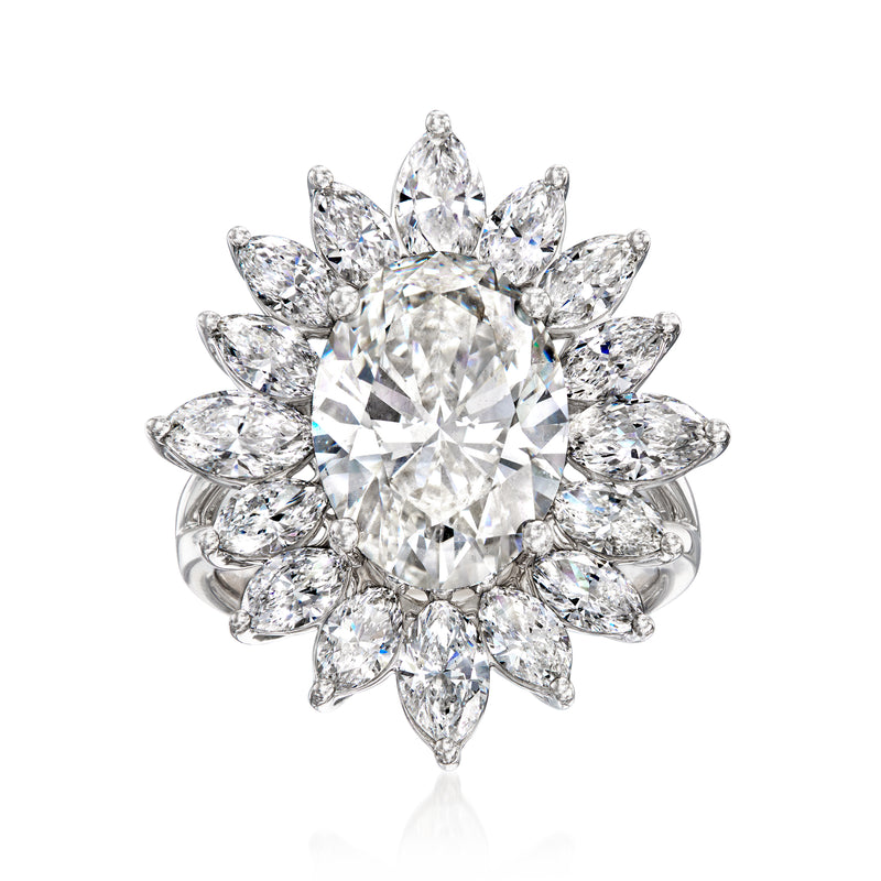 Floral lab-grown diamond ring with large round center stone in white gold