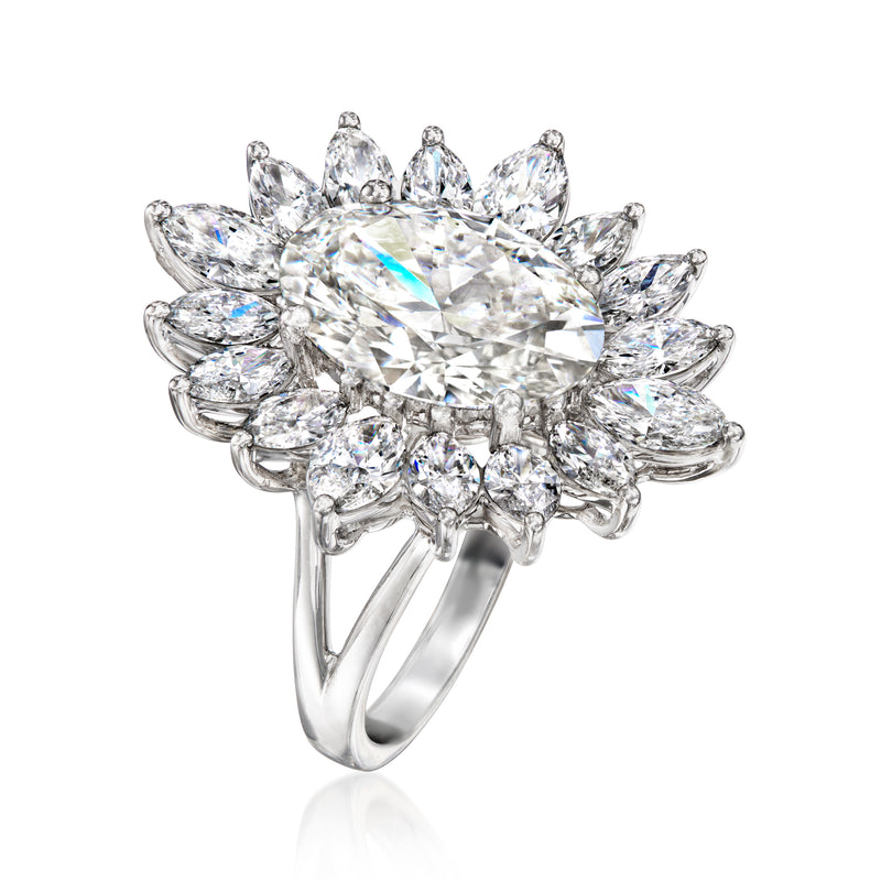 Floral diamond ring with round center cluster and open white-gold band