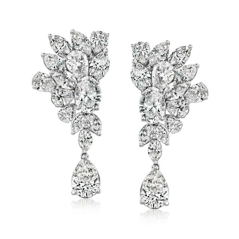 Lab-grown diamond cluster drop earrings in 14kt white gold, pear drop dangle