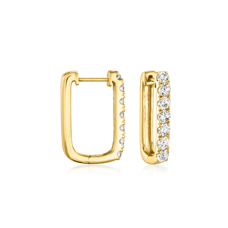 14kt yellow gold hoop earrings with lab-grown diamond row
