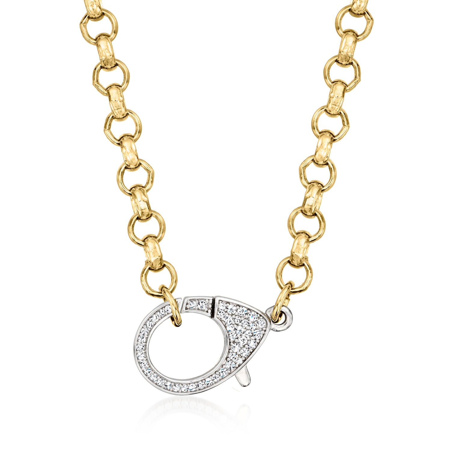 Italian .50 ct. t.w. CZ Oversized Lobster Clasp Necklace in Sterling Silver and 18kt Gold Over Sterling