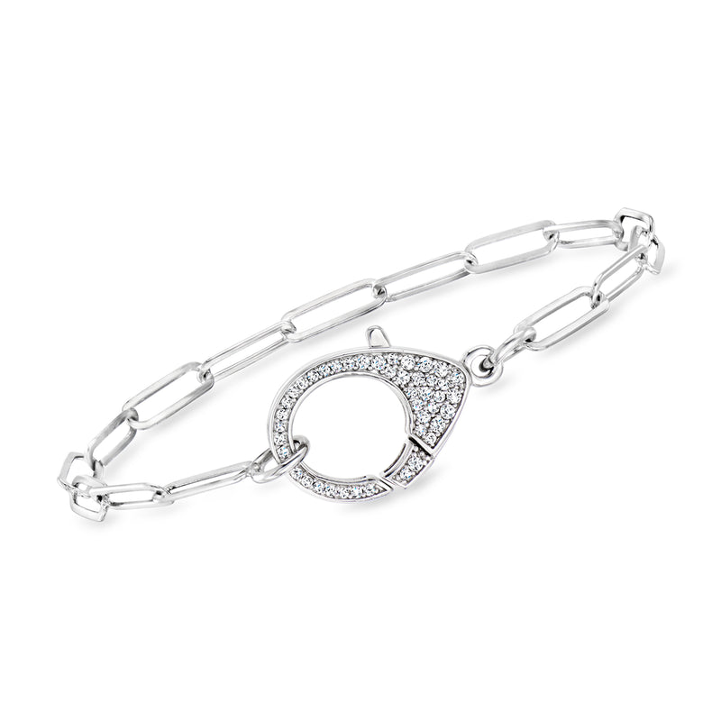 Sterling silver link bracelet with round pave CZ clasp connector