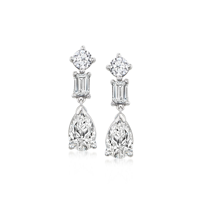 14kt white gold drop earrings with diamond clusters and pear-shaped drops