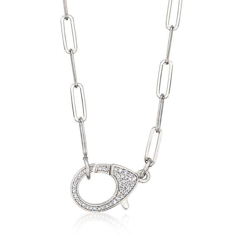 Sterling silver paper clip link necklace with oversized CZ lobster clasp pendant