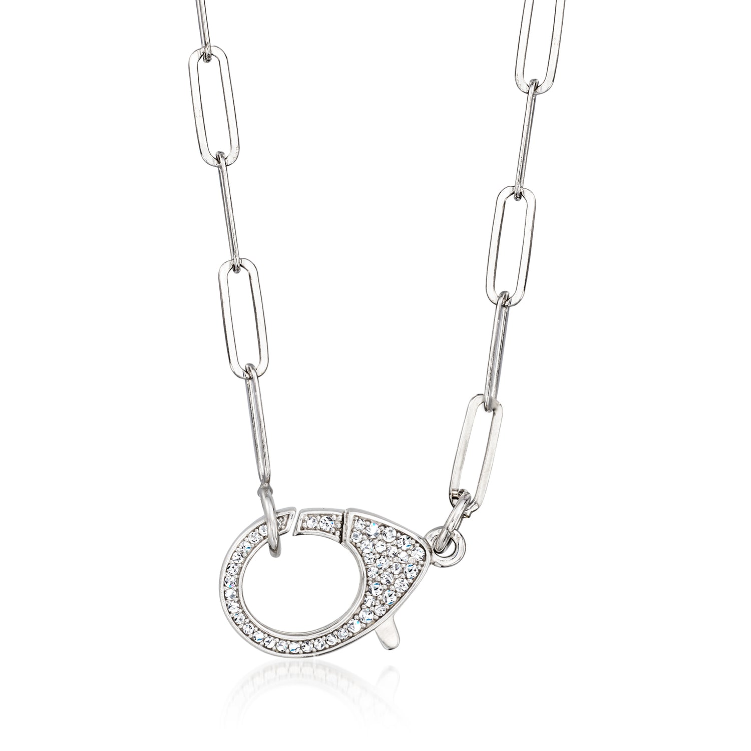 Italian .50 ct. t.w. CZ Oversized Lobster Clasp and Paper Clip Link Necklace in Sterling Silver