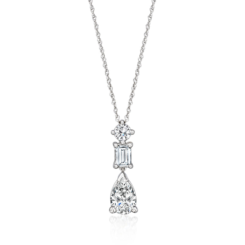 14kt white gold diamond pendant necklace with multi-shaped dangling stones and chain