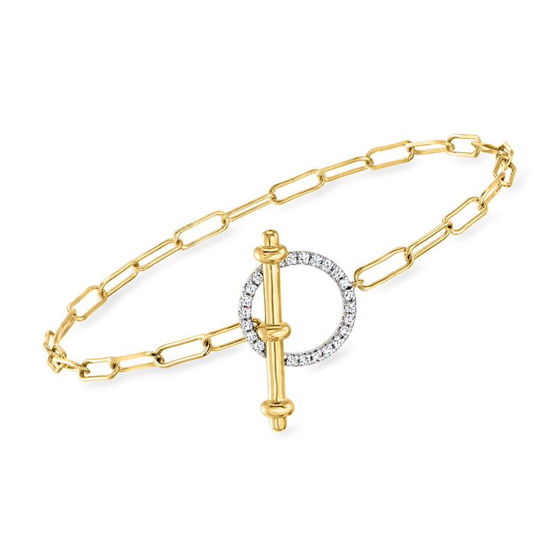 Gold diamond toggle bracelet with oval stone setting and link chain