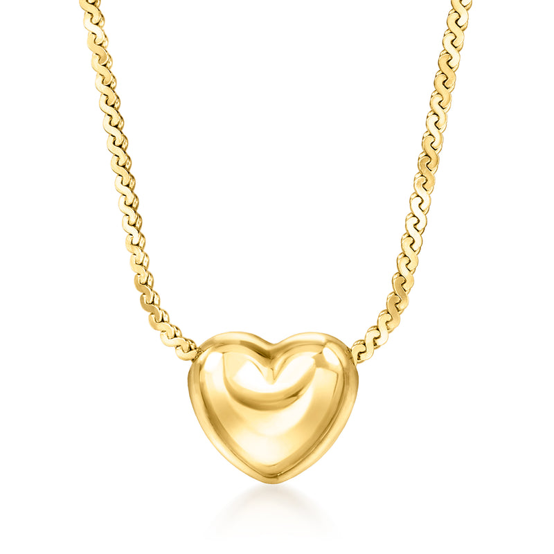 Gold heart puff pendant necklace on chain, 18kt over sterling