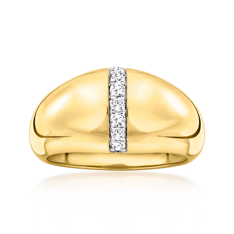 18kt gold over sterling ring with vertical diamond stripe, high-polish band