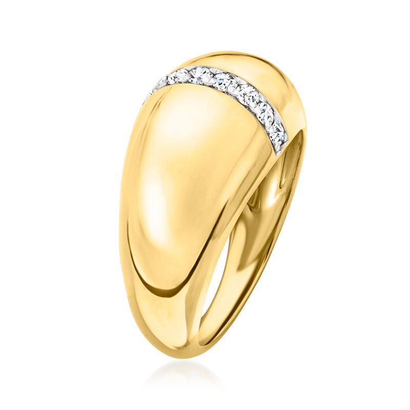 Gold over sterling diamond-striped band ring, angled side view