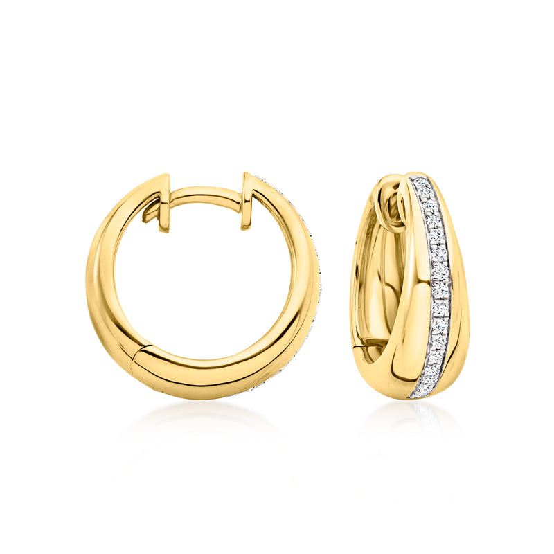18kt gold over sterling hoop earrings with diamond stripe detail