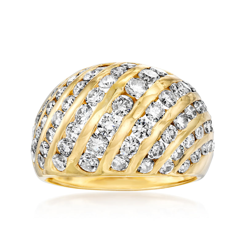 18kt yellow gold dome ring with oval diamond rows in arched settings