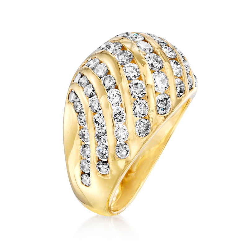 Yellow gold ring with domed top and oval diamonds set in curved stripes