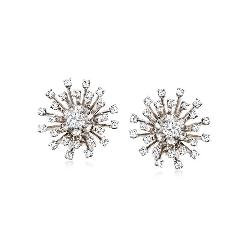 Vintage starburst diamond cluster earrings in white gold, stud/post style