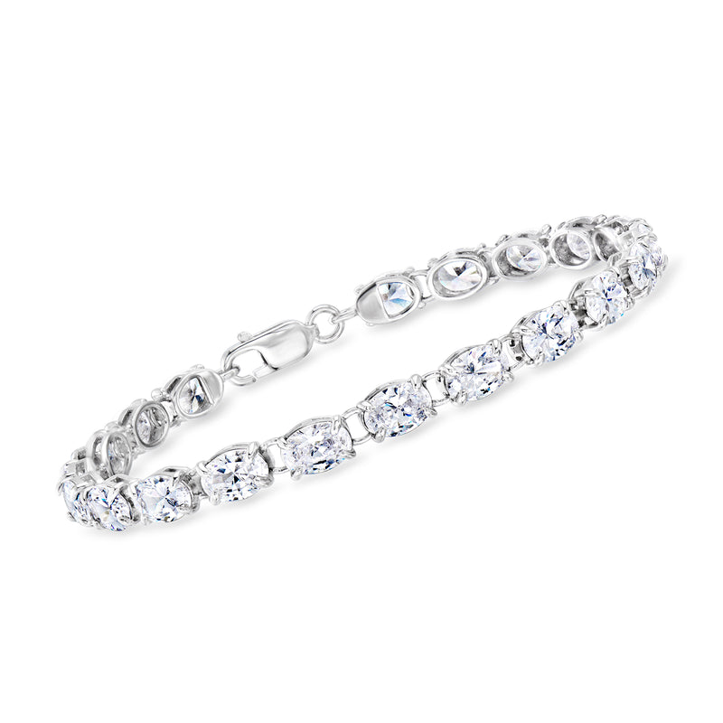 Sterling silver oval CZ tennis bracelet with linked oval stones and clasp