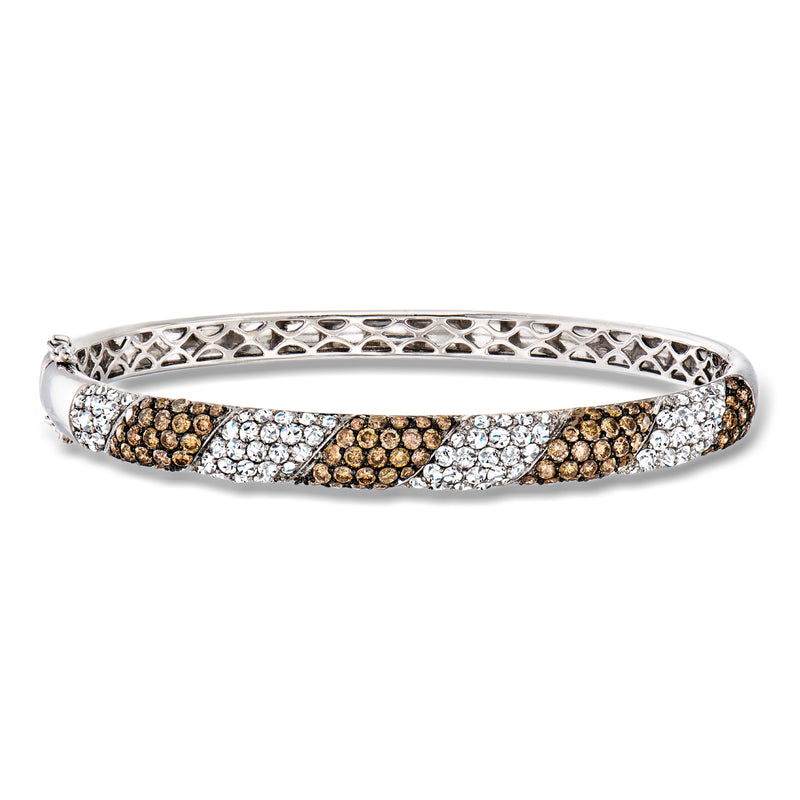 14kt white gold diamond bangle with brown-and-white striped lattice pattern