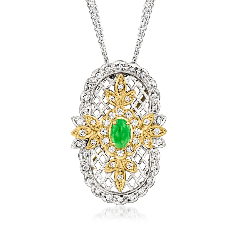 Vintage openwork jade and diamond pendant necklace in yellow gold and platinum