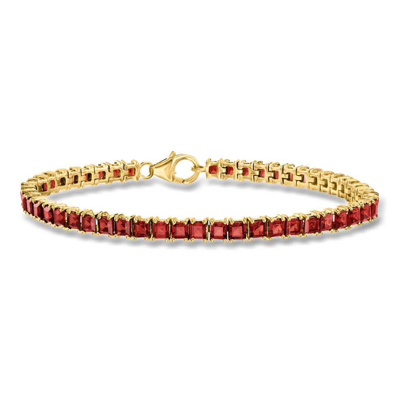 Garnet tennis bracelet in 18kt gold over sterling with red gemstone square stones