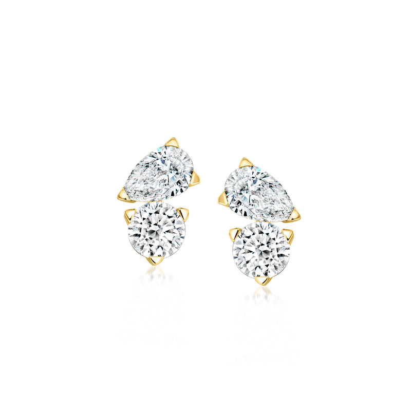 14kt yellow gold toi et moi post earrings with two lab-grown diamonds