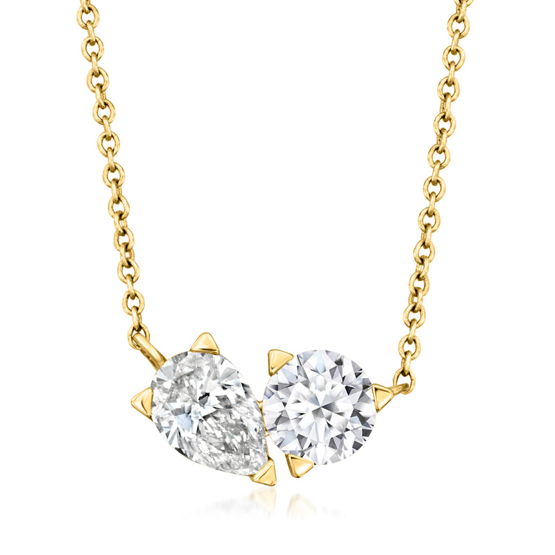 Yellow gold necklace with two round lab-grown diamonds, bezel-set