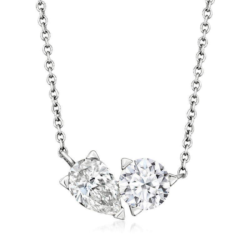 14kt white gold toi et moi diamond necklace with oval and round stones