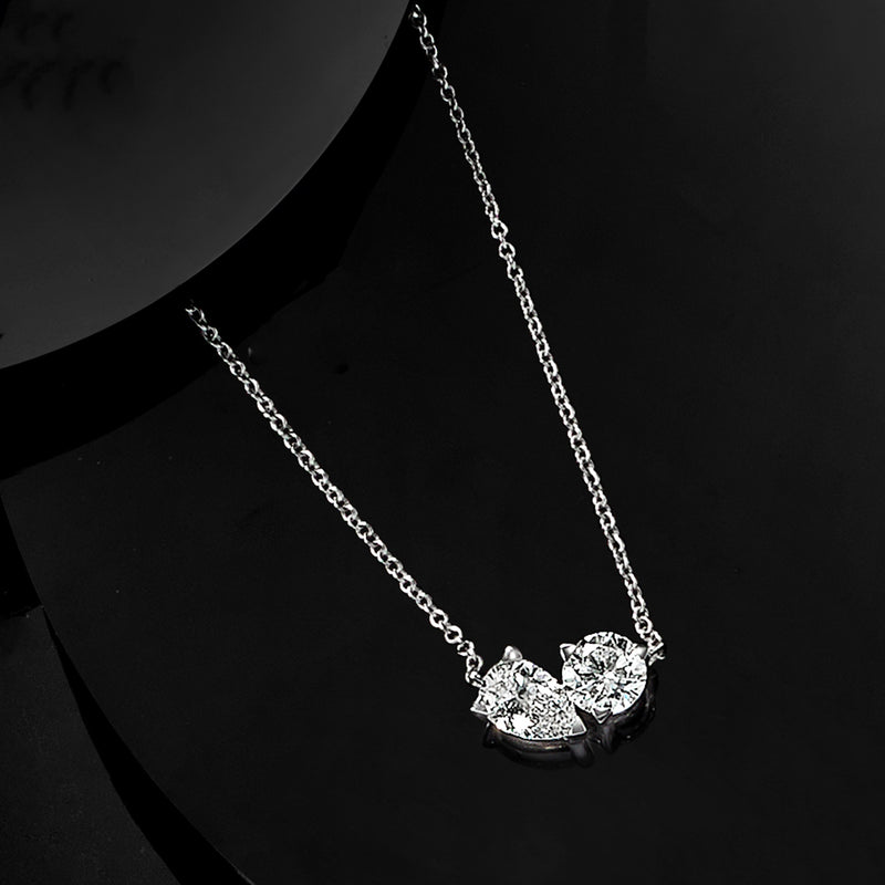 14kt white gold toi et moi diamond necklace with two round brilliant-cut stones
