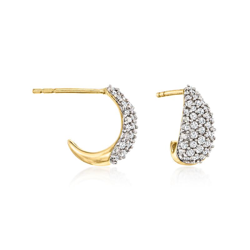 Pave diamond C-hoop earrings in gold over sterling